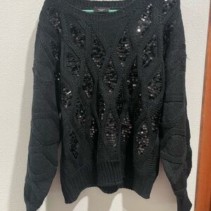 Vici Black Sequin Cable Knit Crewneck Sweater